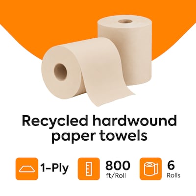 Coastwide Professional™ Recycled Hardwound Paper Towels, 1-Ply, 800 ft./Roll, 6 Rolls/Carton (CW20181)