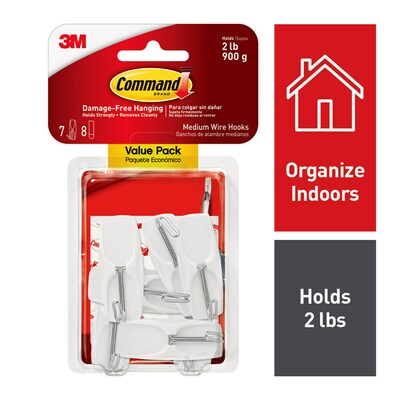 Command Damage Free Medium Hook, 2 lb, White, 7/pack (17065-VPES)