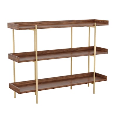 Martha Stewart Emmett 35 3-Shelf Storage Display Unit Bookcase, Walnut Engineered Wood/Polished Bra