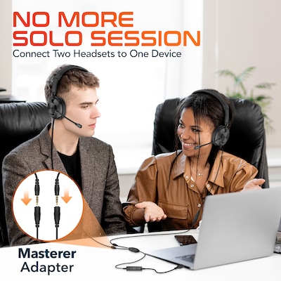Delton T32Y Training Headsets with Master Adapter & Splitter, Black, 2/Pack (DWHT232Y)
