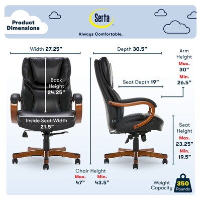 Serta Conway Ergonomic Bonded Leather Executive Big & Tall Chair, 350 lb. Capacity, Black/Brown (CHR100007)