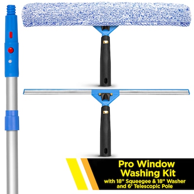 Gritt Commercial Pro Window Washing Kit with 18" Squeegee, 18" Washer and 6' Telescopic Pole (GRI137-6F-18)