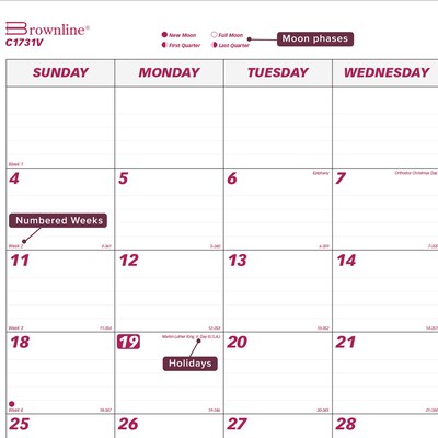 2026 Brownline Classic 22" x 17" Monthly Desk Pad Calendar, Burgundy/White (C1731V)