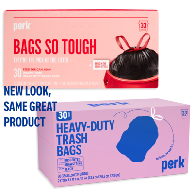 Perk™ 33 Gallon Kitchen Trash Bag, Low Density, 1.1 mil, Black, 30 Bags/Box (PK56747)
