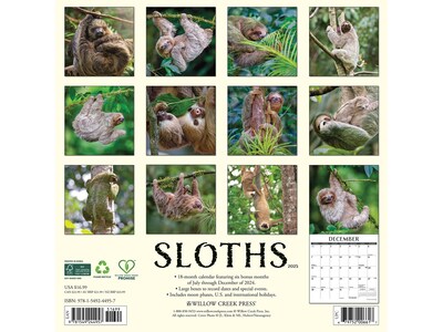 2025 Willow Creek Sloths 12 x 12 Academic Monthly Wall Calendar (44957)