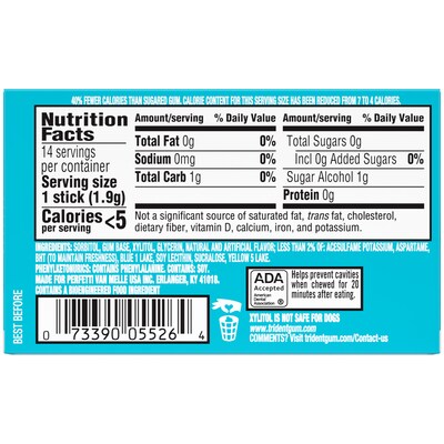 Trident Sugar Free Wintergreen Gum, 16 oz., 14 Pieces/Pack, 12/Pack (304-00058)