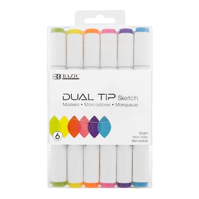 Bazic Alcohol-Based Marker, Twin Tip, Assorted Colors, 6/Pack, 3 Packs/Bundle (BAZ1230-3)