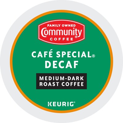 Community Coffee Cafe Special Decaf Coffee, Keurig K-Cup Pod, Medium-Dark Roast, 96/Carton (5000374327CT)