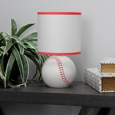 Simple Designs SportsLite Mini Baseball 10.7" LED Table Lamp, White/Red (LT2119-BSB)