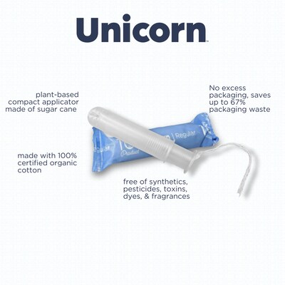 Unicorn Regular Cotton Tampons, Plant-Based Applicator, 60/Box, 6 Boxes/Carton (TOP-08159)