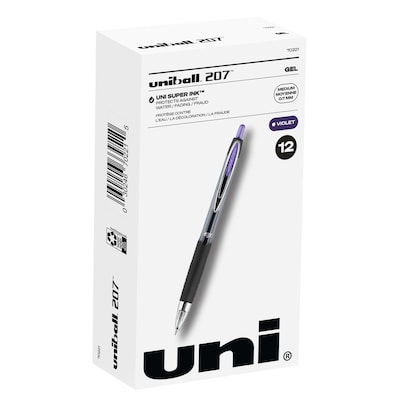 uniball 207 Retractable Gel Pens, Medium Point, 0.7mm, Purple Ink, Dozen (70221)