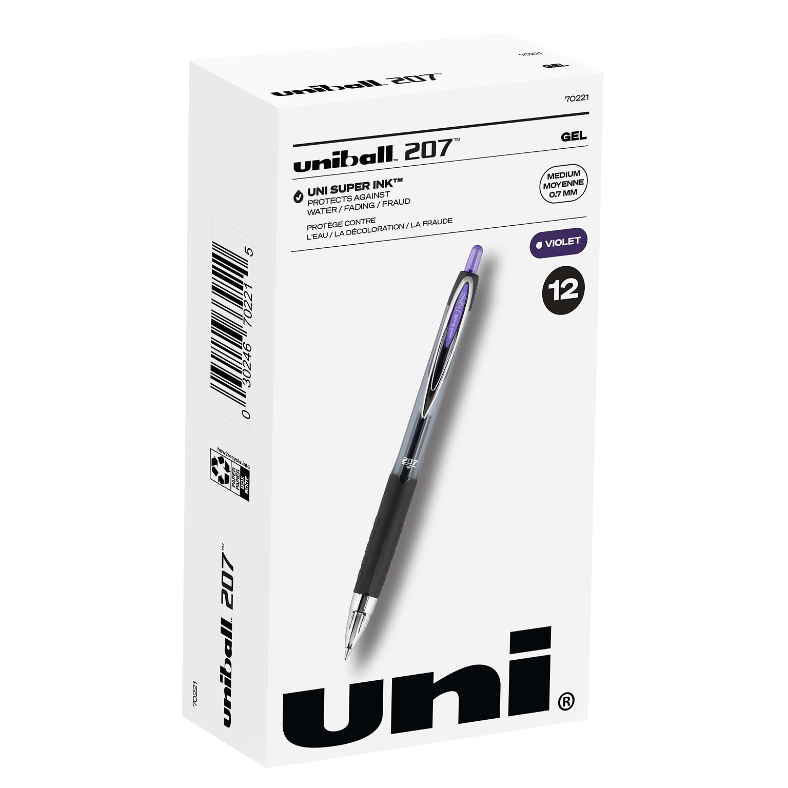 uniball 207 Retractable Gel Pens, Medium Point, 0.7mm, Purple Ink, Dozen (70221)