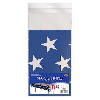 Beistle Fourth of July 54" x 108" Stars & Stripes Plastic Tablecover, 2/Pack (56591)