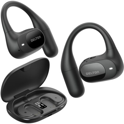 Delton O104 Open-Ear Wireless Earbuds with Charging Case, Black (DHBO104)