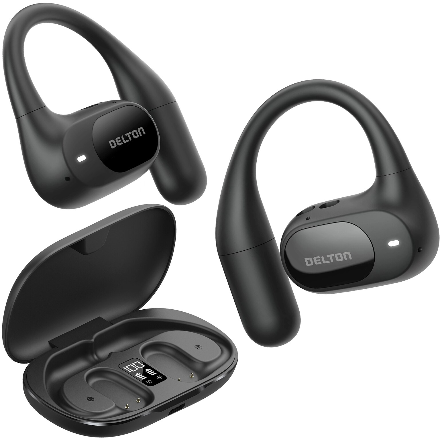 Delton O104 Open-Ear Wireless Earbuds with Charging Case, Black (DHBO104)