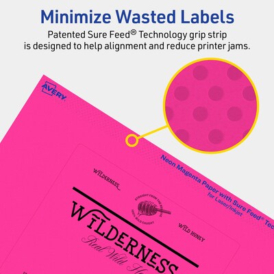 Avery Laser/Inkjet Rectangle Multipurpose Labels, 4" x 5", Neon Magenta, 20/Pack (94253)