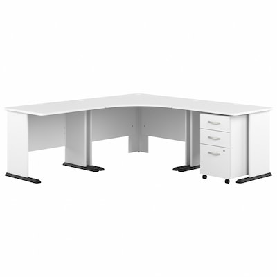 Bush Business Furniture Studio A 83W Large Corner Desk with 3 Drawer Mobile File Cabinet, White (ST