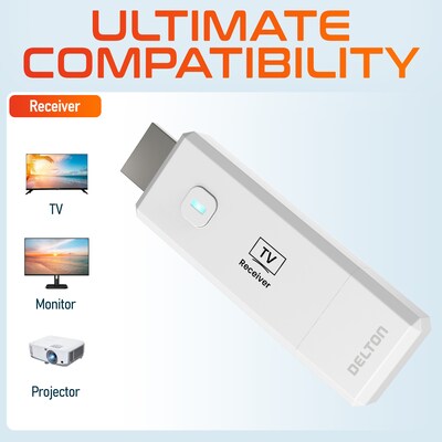 Delton D5 1080p Wireless HDMI Screen Mirroring Display Adapter, 98 ft Range, White (DVAD5WH)