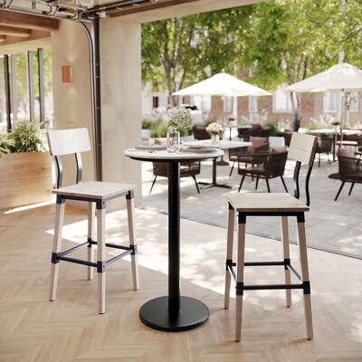 Flash Furniture Acadia 24 Round Wooden Dining Table with Round Base, White Faux Marble/Black Base (STRD24WMATR18B)