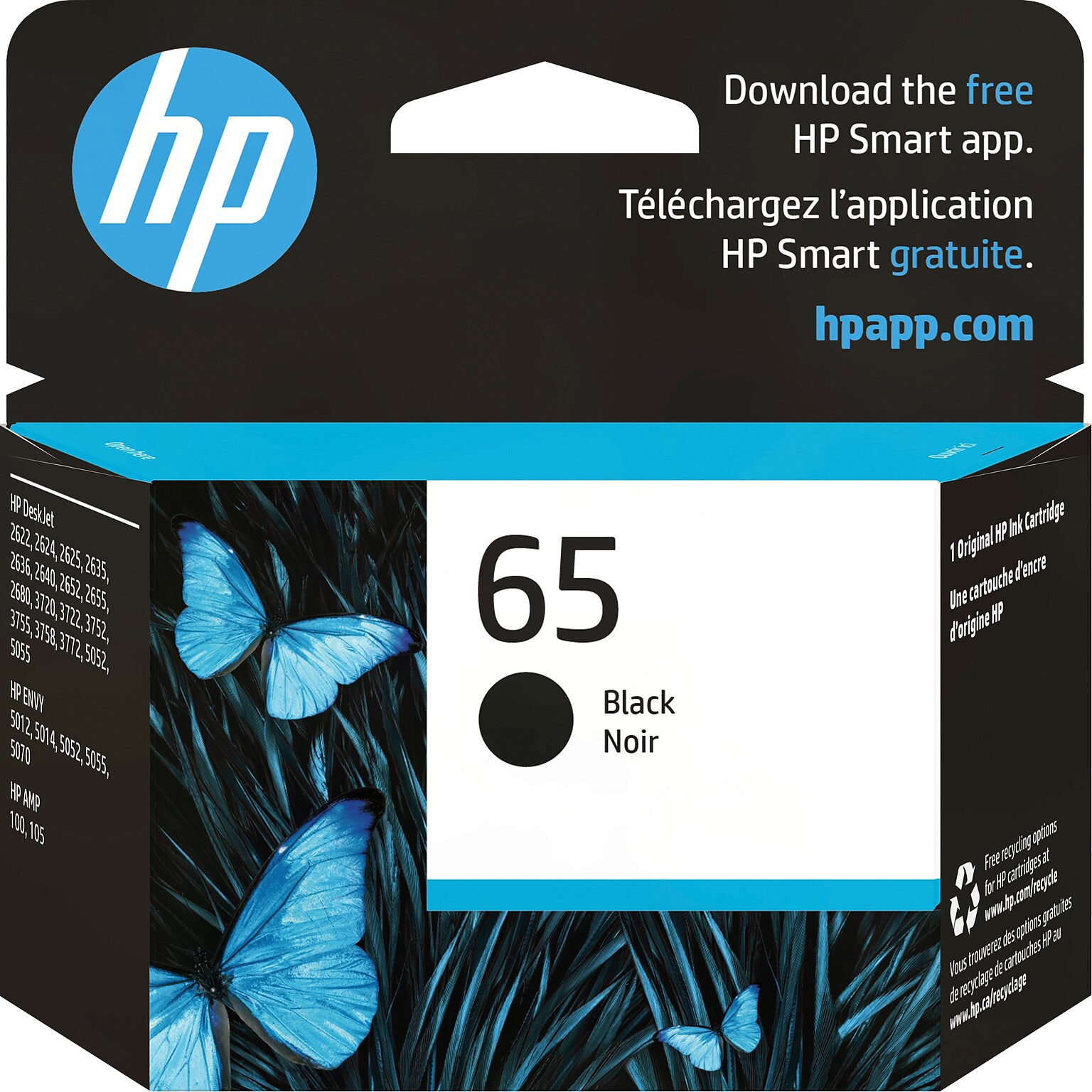 HP 65 Black Standard Yield Ink Cartridge, Prints Up to 120 Pages (N9K02AN#140)