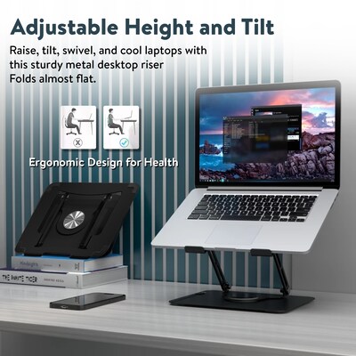 Uncaged Ergonomics 10.2" x 10" Metal Swivel Laptop Stand 2.0, Black (SLS-Black)