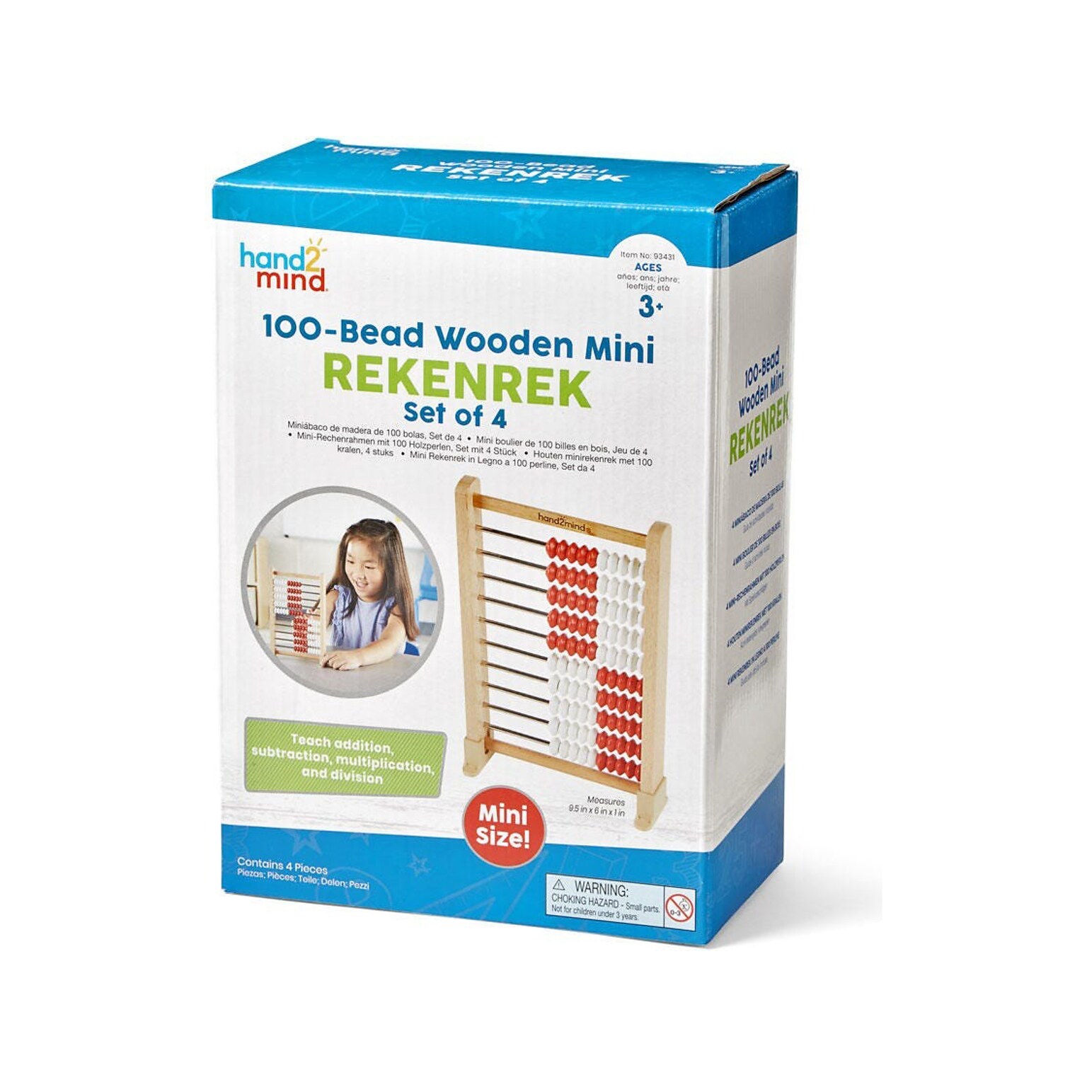 hand2mind 100-Bead Mini Rekenrek, Multicolor, 4/Set (93431)