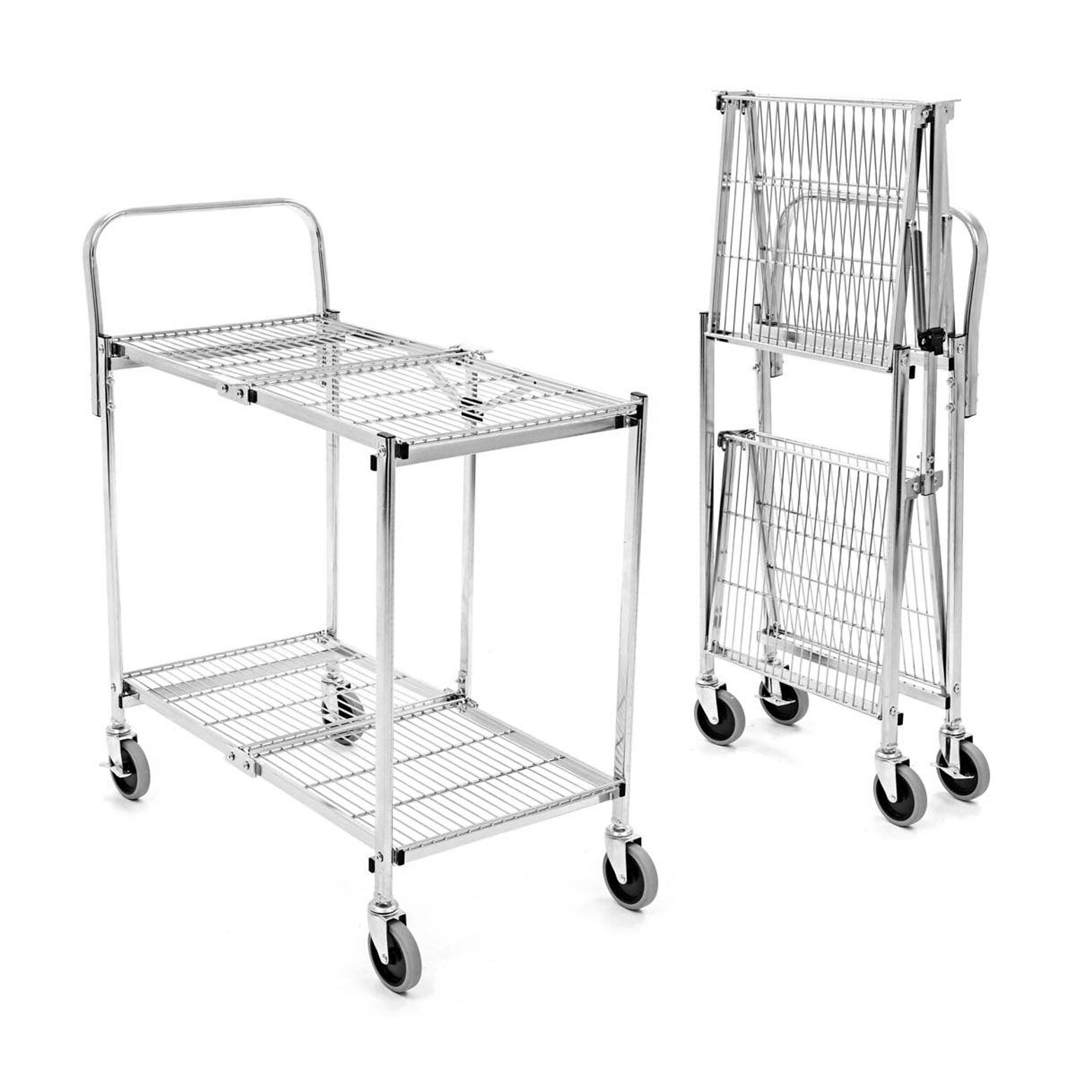 Luxor 2-Shelf Collapsible Wire Multi-Purpose Utility Cart, Chrome (WSCC-2)