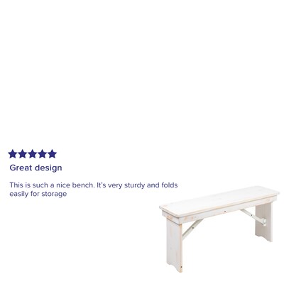 Flash Furniture Pine Wood 2-Seat Farm Table Folding Bench, Antique Rustic White (XAB40X12WH)