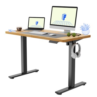 FlexiSpot E2 48W Electric Rectangular Adjustable Standing Desk, Maple/Black (E2B4824M)