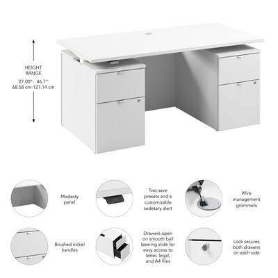 Bush Business Furniture Stratus 60"W Electric Adjustable Standing Desk with Drawers and Panel, White (SUT011WH)