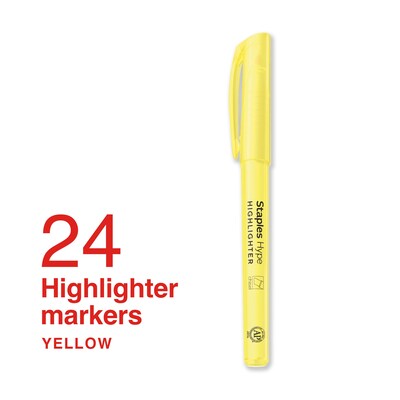 Staples Hype Stick Highlighter, Chisel Tip, Yellow, 24/Pack (ST62939)