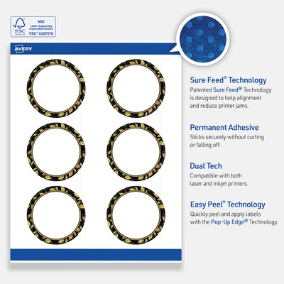 Avery Round Laser/Inkjet Multipurpose Labels, 3", White, 60/Pack (19479370841)