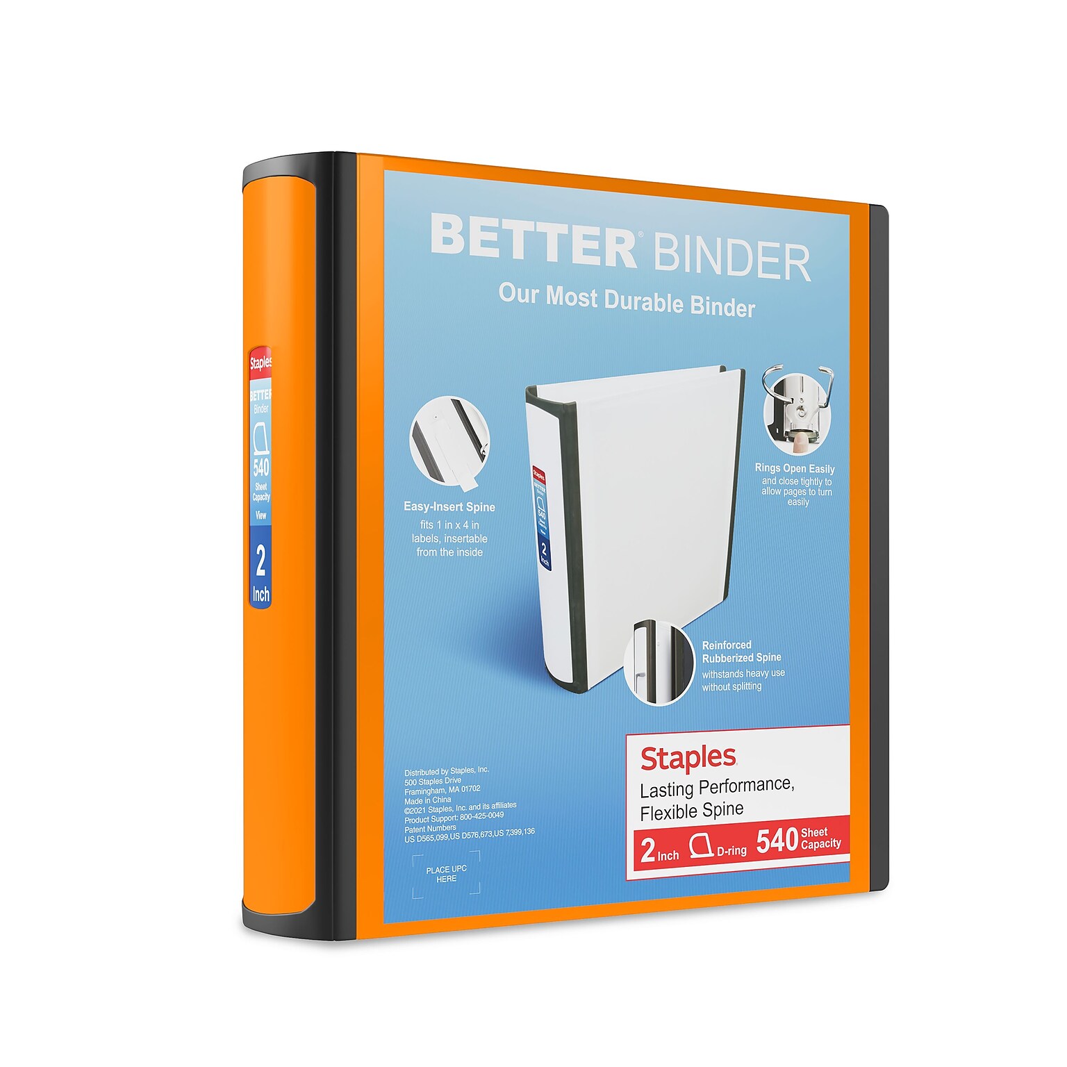 Staples Heavy Duty 2 3-Ring Better Binder, D-Ring, Bright Orange (ST55874-CC)