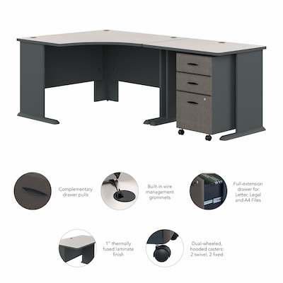 Bush Business Furniture Cubix 48"W Corner Desk with Return and Mobile File Cabinet, Slate/White Spectrum (SRA005SLSU)