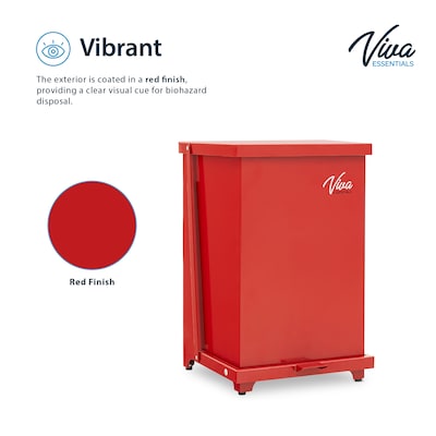 Viva Comfort Biohazard Steel Step-On Trash Can, 13 Gallon, Red (99213RMK)