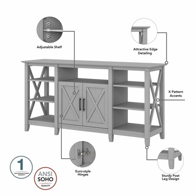 Bush Furniture Key West Console TV Stand, Screens up to 65", Cape Cod Gray (KWS027CG)