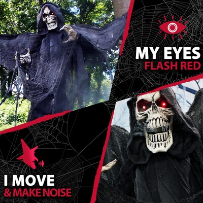 Haunted Hill Farm Life-Size Animatronic Skeleton Reaper (HHWINGSKEL2FLSA)