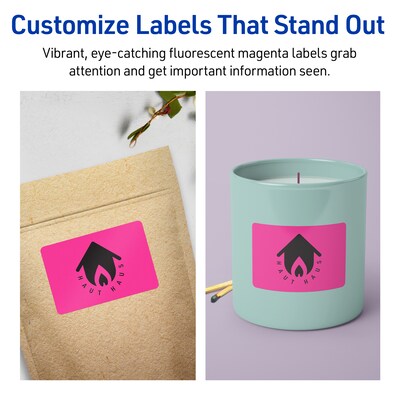 Avery Laser/Inkjet Multipurpose Labels, 4"  x 2", Neon Magenta, 100/Pack (94733)