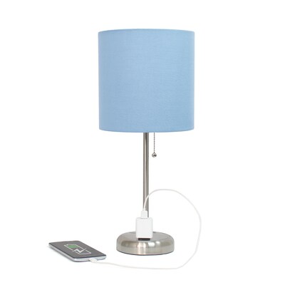 Simple Designs 19.5" LED Table Lamp, Brushed Steel/Blue Shade (LT2024-BLU-CCLB)
