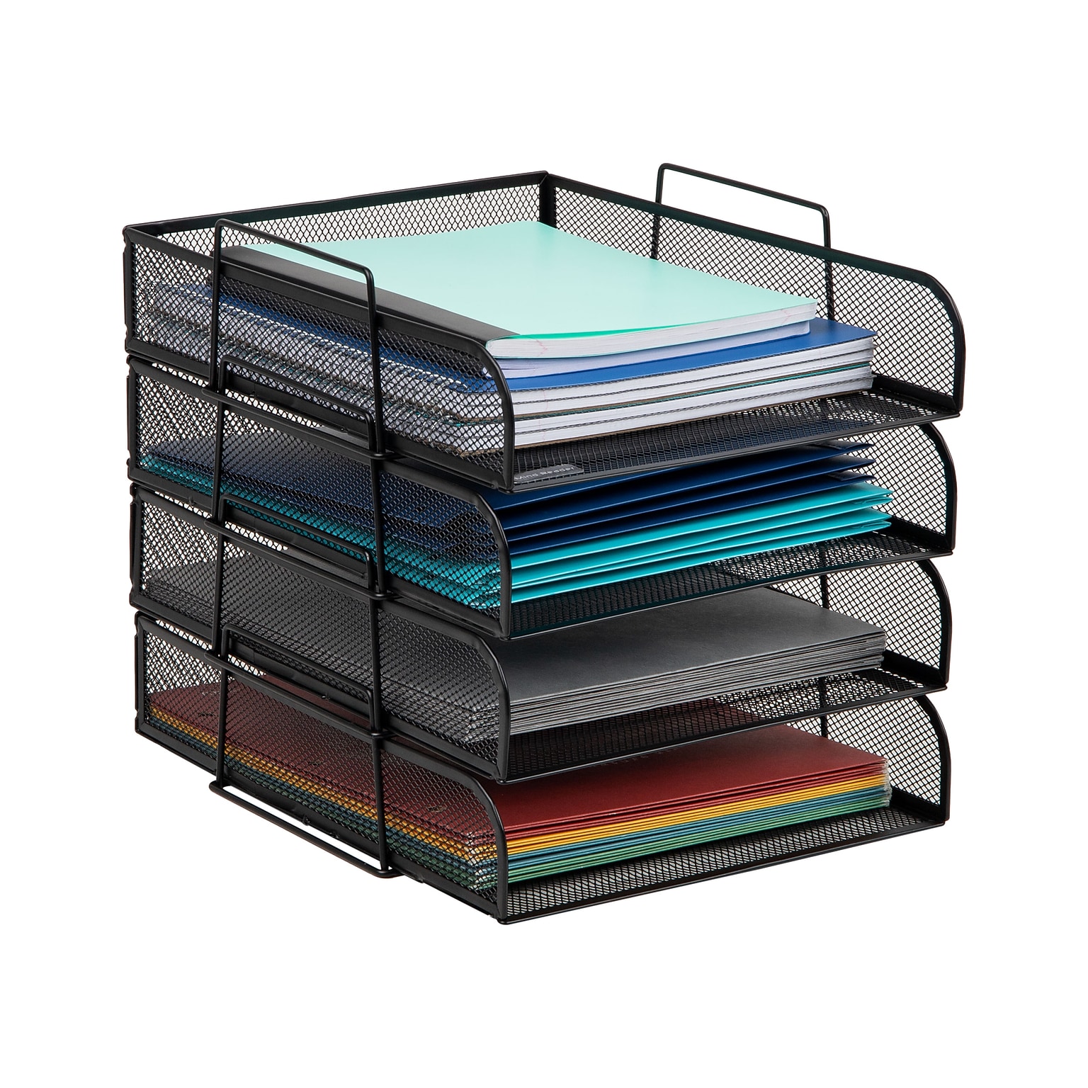 Mind Reader 4-Tier Stackable Paper Desk Tray, Metal Mesh, Black, 4/Pack (BSTACK4-BLK)