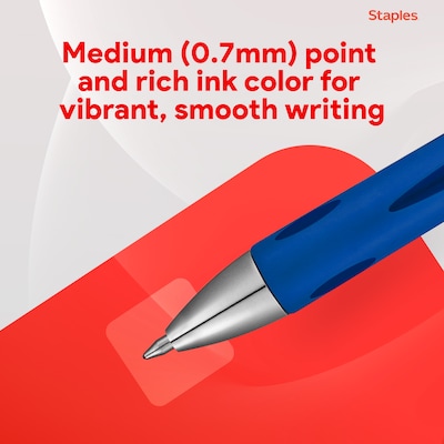 Staples Sonix Retractable Gel Pens, Medium Point, 0.7mm, Blue Ink, Dozen (13563-CC)