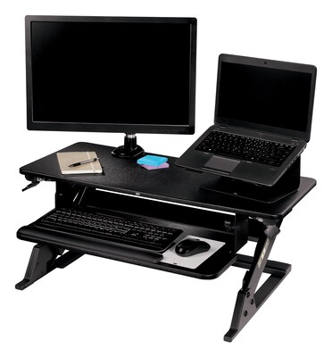 3M Precision Standing Desk 35"W Manual Adjustable Desk Riser with Gel Wrist Rest and Precise Mouse Pad, Black (SD60B)