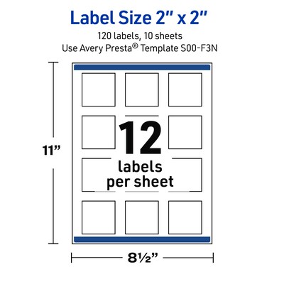 Avery Laser/Inkjet Square Multipurpose Labels, 2" x 2", White, 120/Pack (S00-F3N)