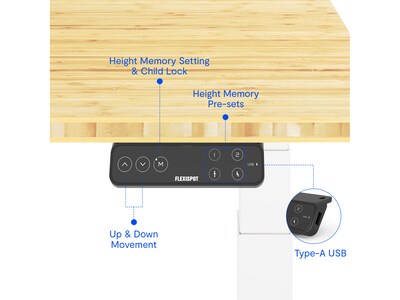 FlexiSpot E7 Pro 60"W Electric Adjustable Standing Desk, Bamboo/White  (E7WPRO6030-LBZB)