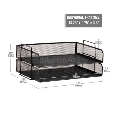 Mind Reader Metal Side Loading Stackable Letter Tray, Letter Size, Black, 2/Pack (DSTACK2-BLK)
