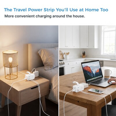 Uncaged Ergonomics Travel Power Strip with USB-C, 3 AC, 2 USB-C (20W), 1 USB-A, 3.4 ft Cord, White