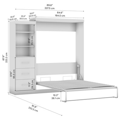 Bestar Nebula Queen Murphy Bed and Closet Organizer with Drawers (90W), White (25982-000017)