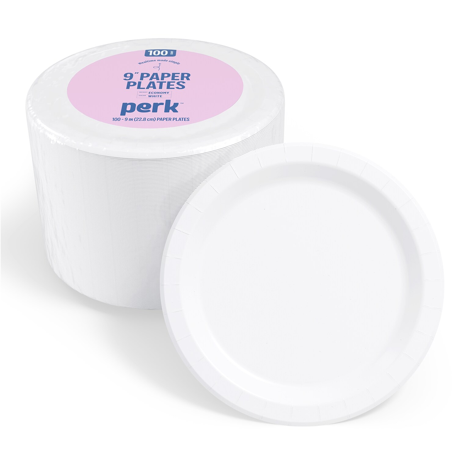 Perk™ Economy Paper Plates, 9, White, 100/Pack (PK56516)