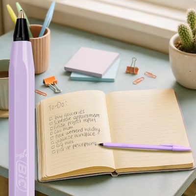 BIC Cristal Pastel  Ballpoint Pen, Medium Point, Black Ink, 24/Pack (MSPAP24-BLK)