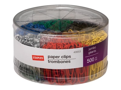Staples® Vinyl-Coated Paper Clips, Jumbo, Assorted Colors, 500/Pack (ST40653/40653)